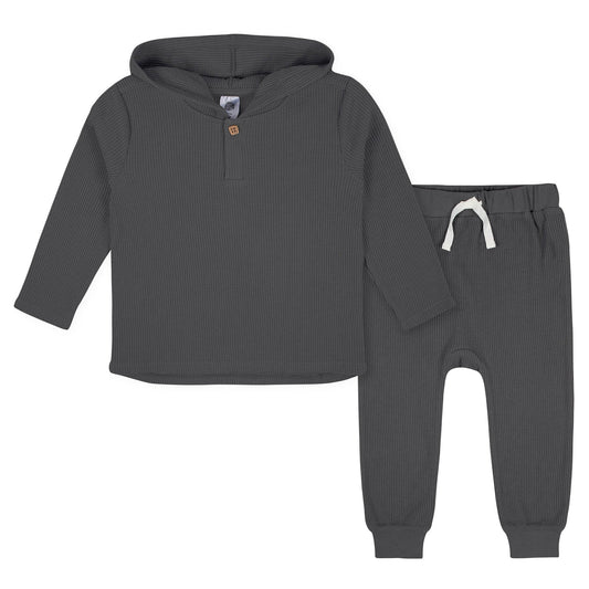 Charcoal Waffle hooded jogging suit