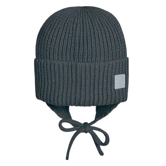 Grey knit tie up hat